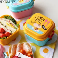 Children Lunch Box Food Kids School 2 Layer Microwave Cute Snack Box Food Container Double Layer Tableware Fruit Bento Box Lunch