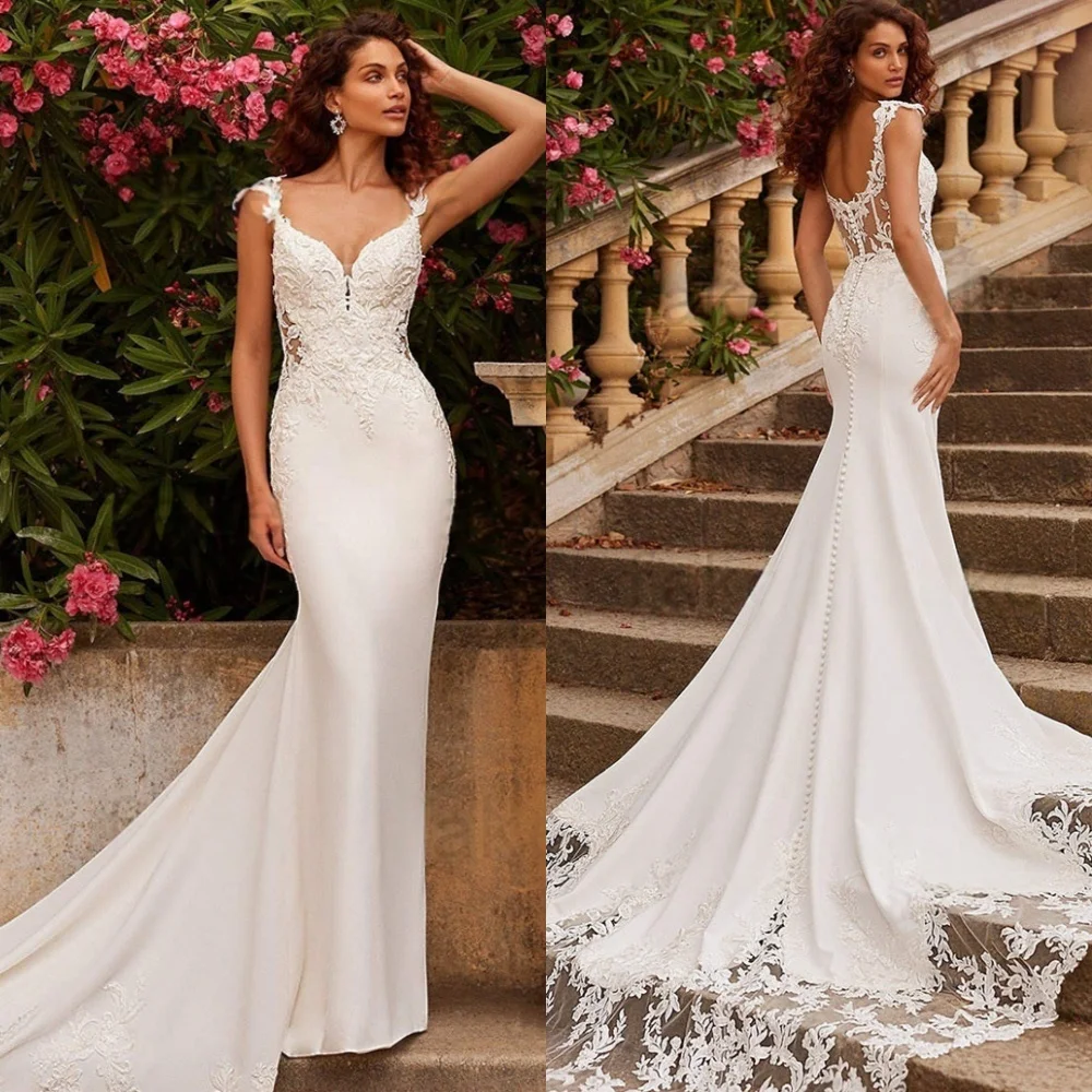 Vestidos largos personalizados con apliques de Jersey blanco para fiesta de boda, vestidos largos con cuello en V de sirena, vestido encantador con temperamento de lujo exquisito