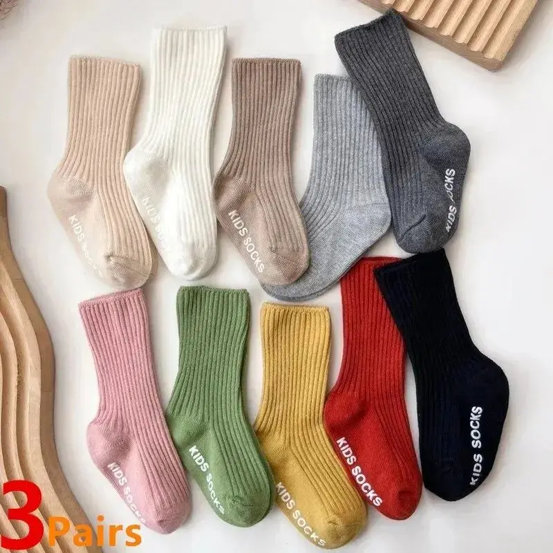 3Pairs/Lot Baby Socks Boys Girls Cotton Stripe Soft Sock Kids Toddler Non-Slip Rubber Grips Floor Socken For 0-3 Years