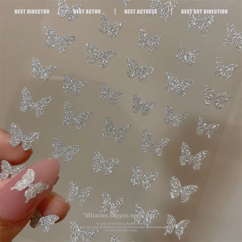 

Reflective Glitter 3D Nail Stickers Silver Flash Starlight Stickers DIY Nail Art Glitter Self Adhesive Decals Butterfly Sticker