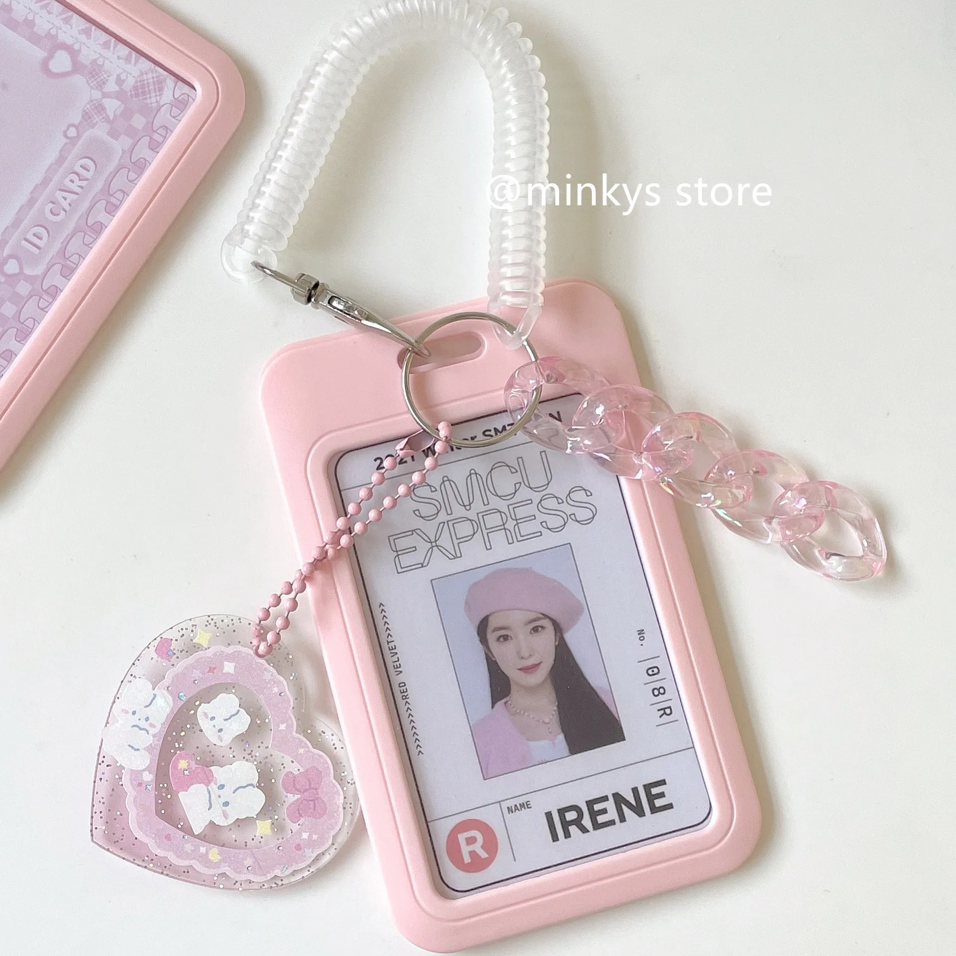 MINKYS Kawaii Baby Blue Milk Pink Photocard Holder Credit ID Bank Card Photo Display Holder Bus Card Protective Case Pendant