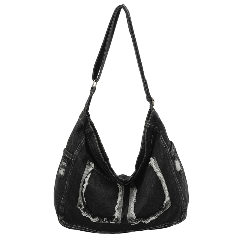 

Large Capacity Women Denim Handbags Fashion Ladies Zipper Shoulder Messenger Bags for Women Casual New Female Solid Shopping Bag