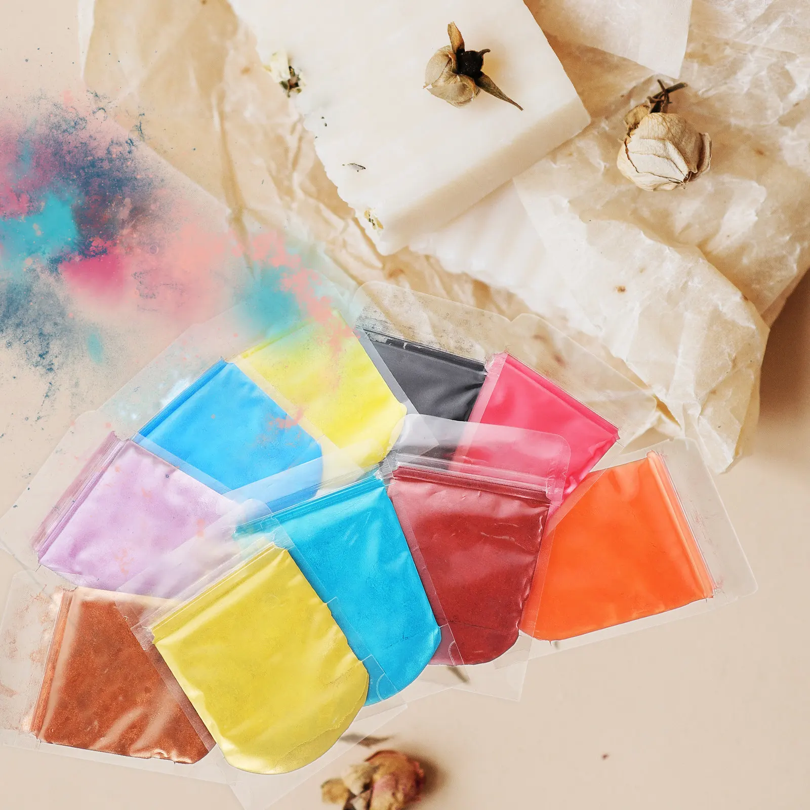 10 Bolsas de Polvo de Mica de Colores para Manualidades con Resina, Decoración de Uñas, Fabricación de Jabón, Brillo Labial, Pigmento para Sombras de Ojos