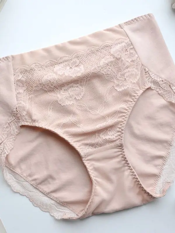 Ladies High Waist Lace Trim Cotton Underwear Breathable Soft Spring Summer Panties Comfortable Innerwear Briefs