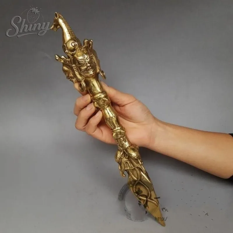 

14 Inch Tibetan Buddhism Brass Mahakala Buddha Head Phurba Dager Holder Statue Fengshui Ornament for Home Decor