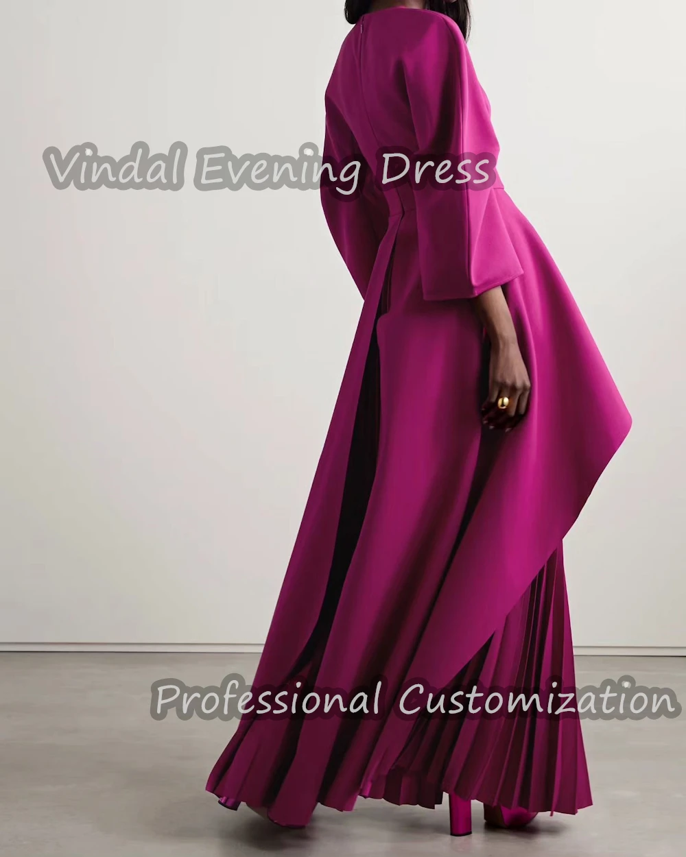 Vindal Prom Party Dress O-Neck Ruffle Floor Length Built-in Bra luxurious Satin A-Line Elegant Long Sleeves Saudi For Woman 2024