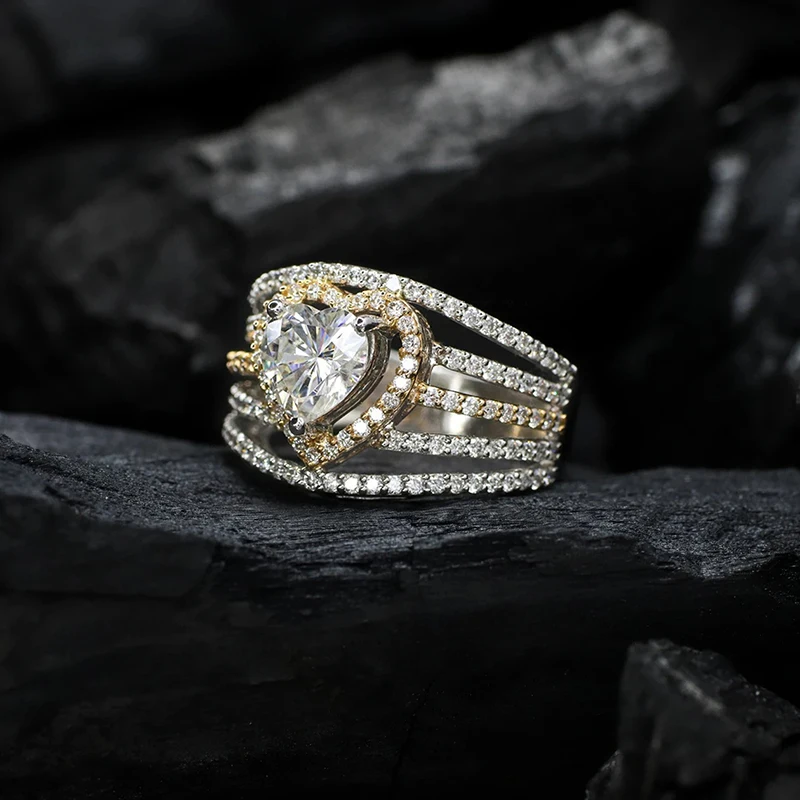 Huitan Wunderschöne zweifarbige Herzringe für Damen, für Verlobung, Hochzeit, Kristall, Liebe, Zirkonia, neuer trendiger Schmuck, Großhandel