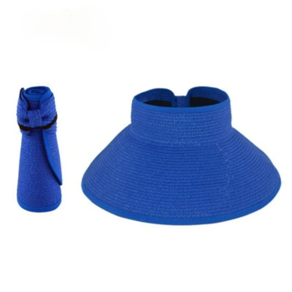 

Wide Brim Straw Visor Hat for Women Summer Foldable Sun Cap UV Protection Breathable Empty Top Beach Hat Outdoor Travel