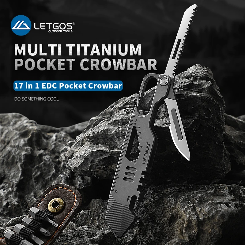 LETGOS Multi TC4 Titanium Crowbar 17 in 1 Pocket Crowbar Tool Portable Pry Bar EDC Titanium Ultra-lightweight EDC Gift for Men