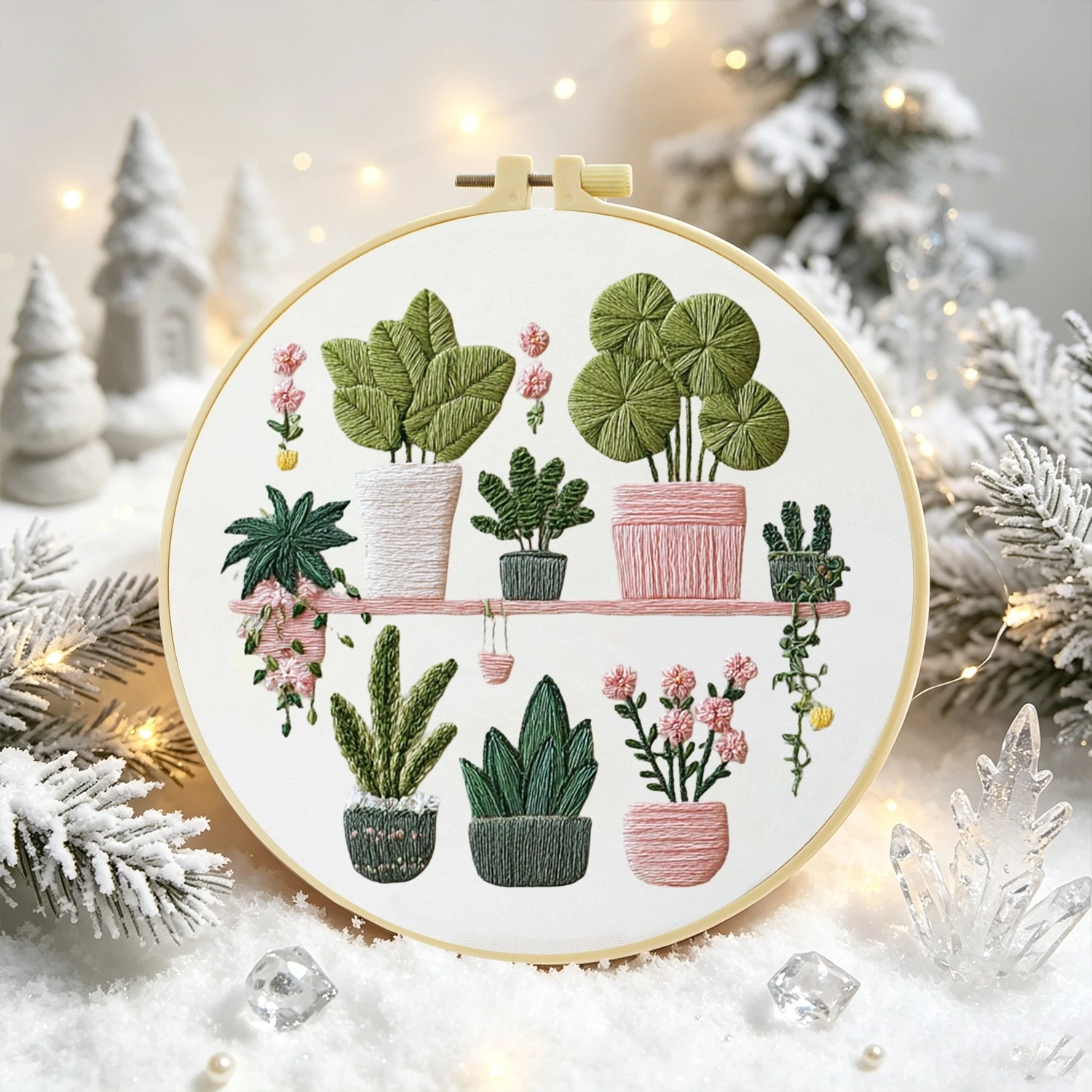 1 Set Topfpflanzen-Regal DIY-Stickerei-Set für Anfänger, Stickerei-Starter-Kit, Kreuzstich-Kunstgeschenk, Handarbeits-Bastelset – Detail 5