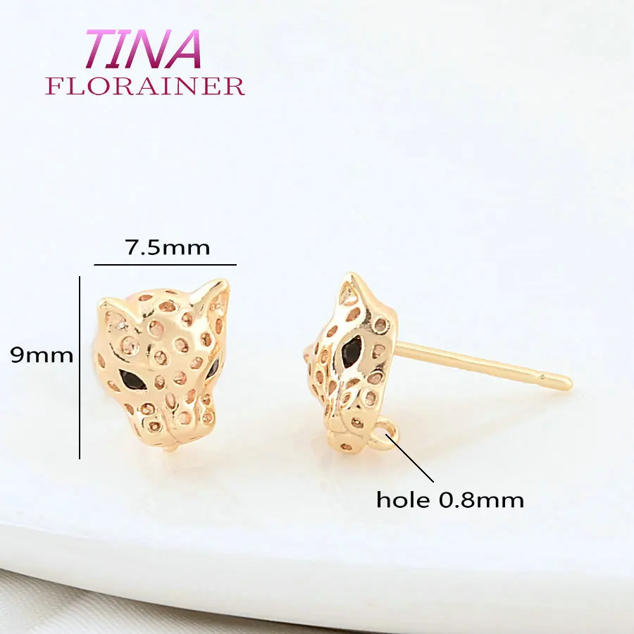 6PCS 7.5*9MM 24K Gold Color Brass with Zircon Leopard Shape Stud Earrings Pins Jewelry Making Supplies Diy Findings Accessories