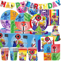 Rain Bow Birthday Party Decoration Friend Theme Tableware Happy Birthday Banner Cake Topper Party Supplies Backdrop Balloons