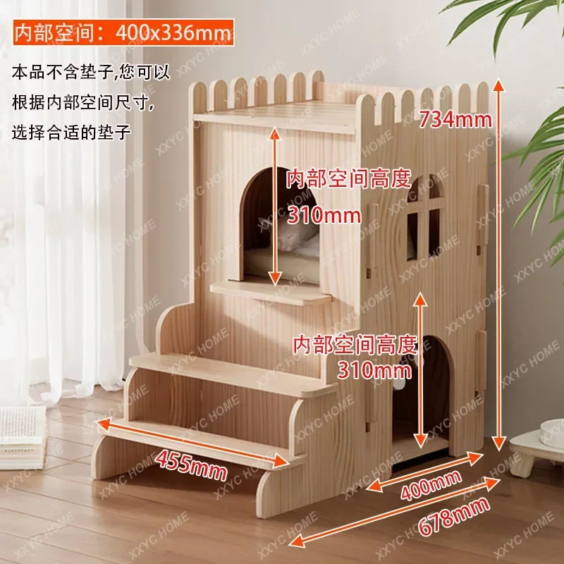 L  solid wood cat house, villa cat climbing frame, double-layer practical and easy to clean, wood is universal in all seasons