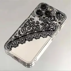 Lace Printed Phone Case For iPhone 16 15 14 13 12 11 Pro XS MAX 7 XR 8 7 Plus Clear Cover Fundas