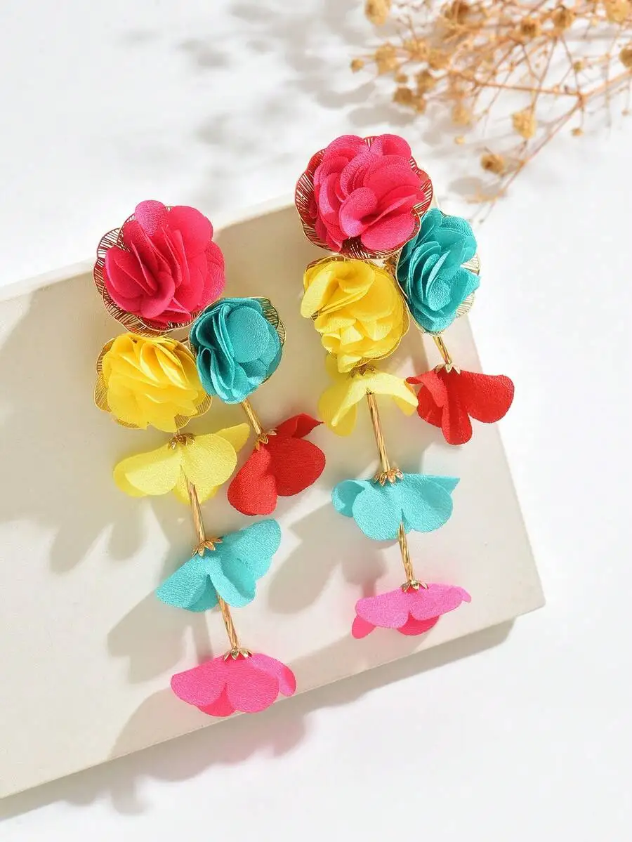 

Bohemian Floral Fabric Drop Earrings For Women Party Beach Vacation Fashion Jewelry