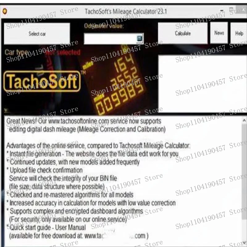 Калькулятор пробега TachoSoft 23,1 TachoSoft Программное обеспечение для расчета счетчика пробега V23.1 с лицензией Цифровые калькуляторы одометра