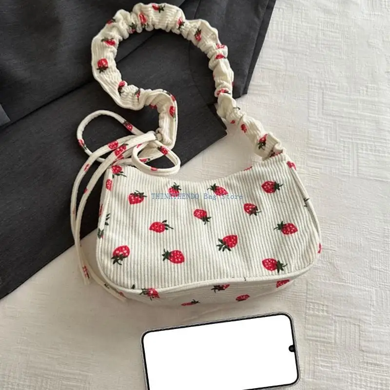 

340D Trendy Strawberry Shoulder Bag Ruched Crossbody Bags For Fashion Enthusiasts