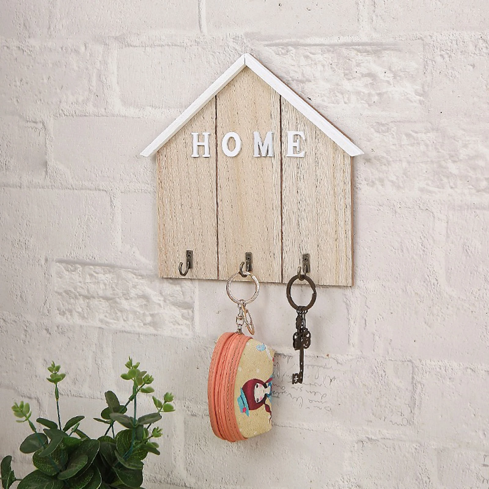 Wooden Wall Hook Key Holder Storage Hanger Rack Decor Organizer for Hallway Entrance