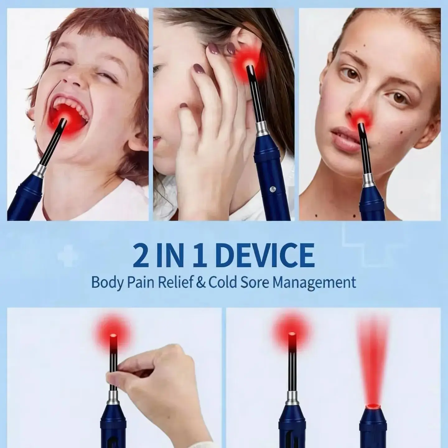 Red Blue Light Therapy Lamp, Handheld Physiotherapy Device for Face Ear Nose Care and Body Muscle Soreness Relief