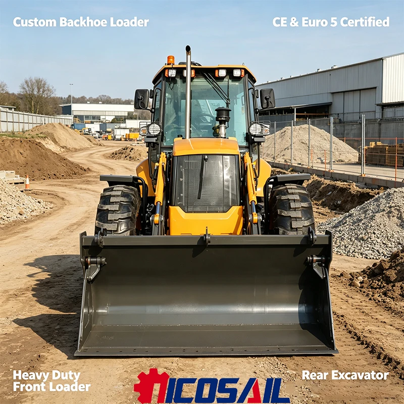 OEM Custom CE Euro 5 Backhoe Loader with Front Loader and Rear Excavator for Construction and Utility Work