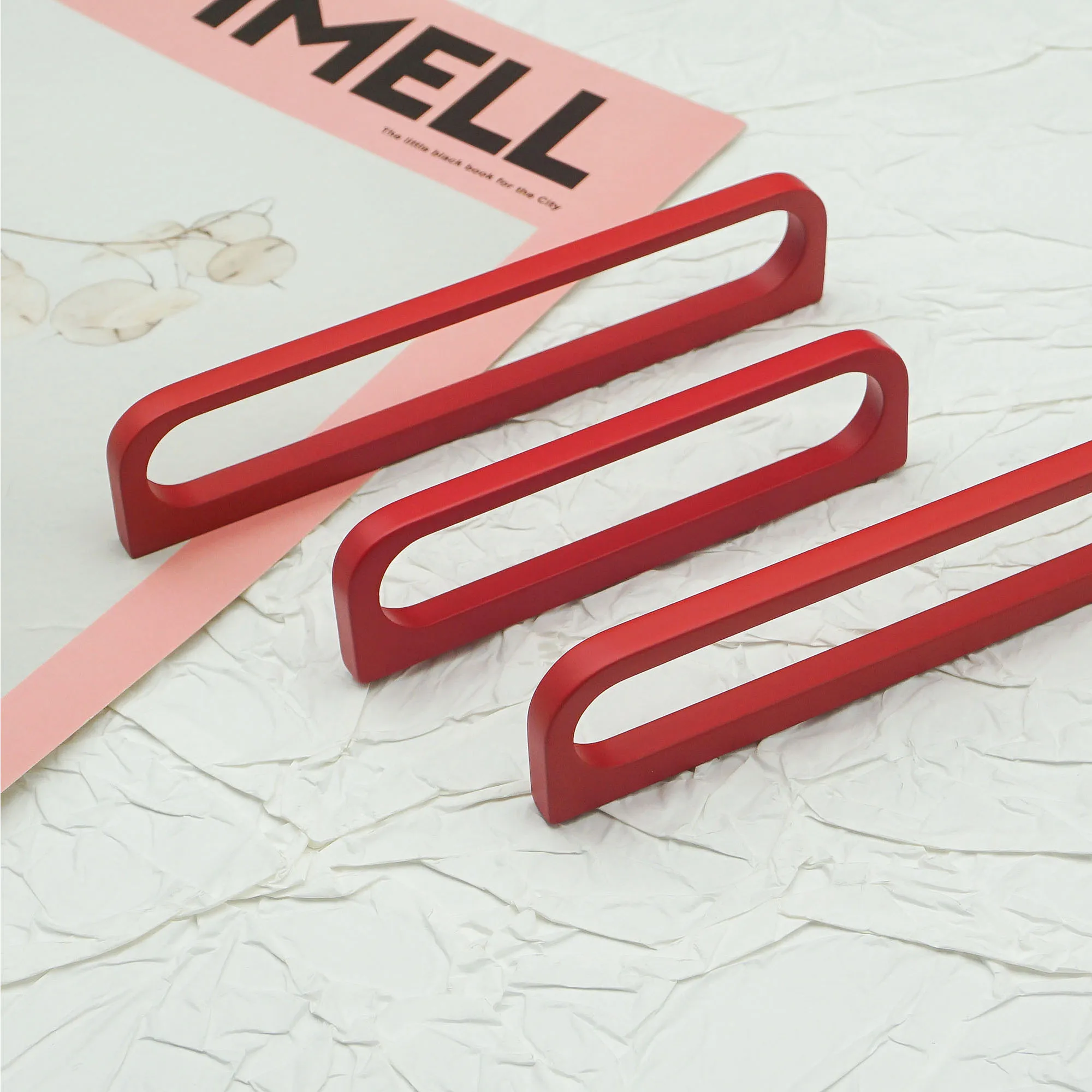 Matte Red Cabinet Handles Simple Bedroom Wardrobe Pulls Kitchen Cupboard Door Knobs Modern Zinc Alloy Furniture Hardware