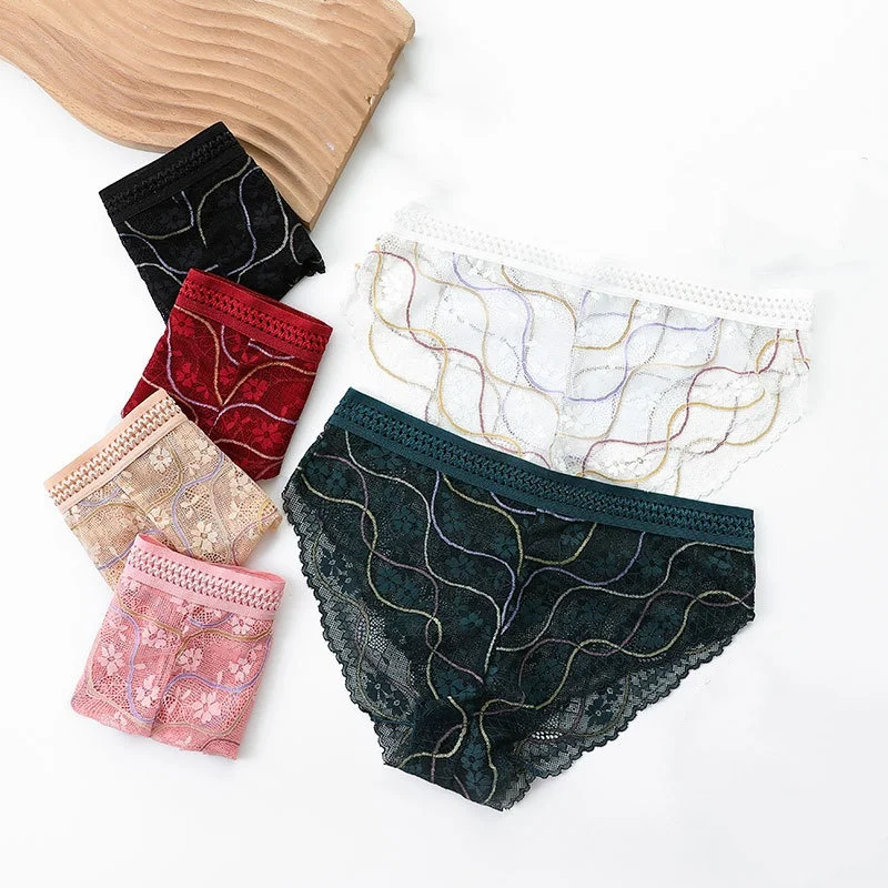 

6PCS/Set Panties for Women Underwears Traceless Low Waisted Hollow Out Sheer Sexy Lace Briefs Lady Intimates Underpants