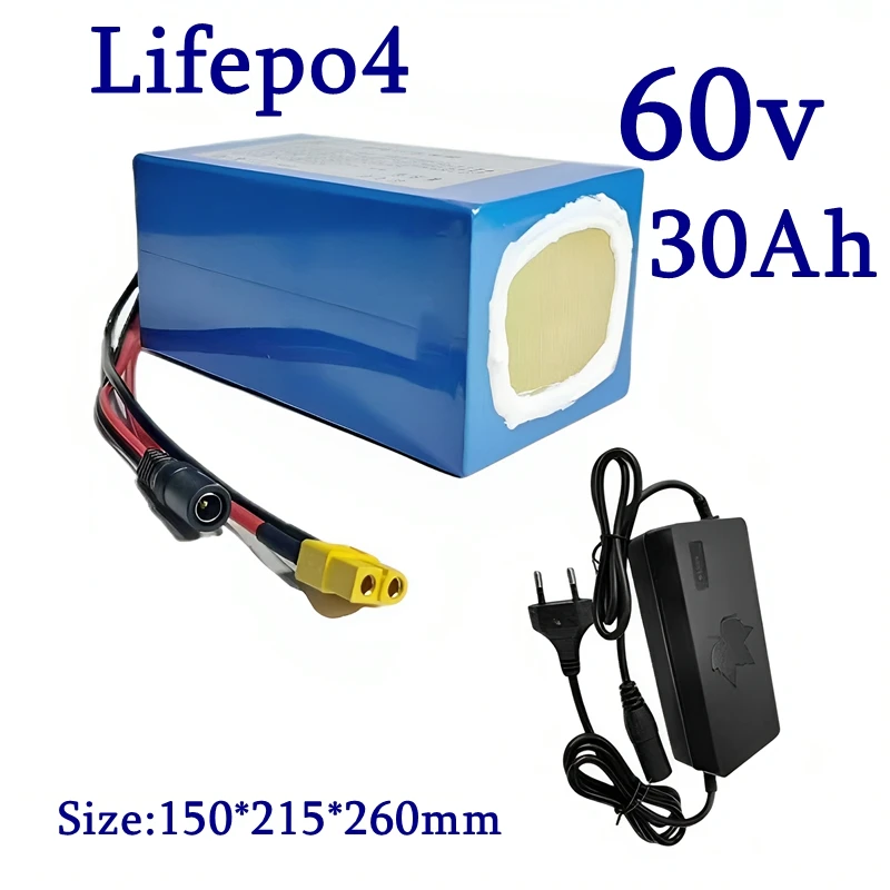 60V 25Ah 30Ah Deep Cycle LiFePO4 Battery Built-in BMS Rechargeable Lithium Iron Phosphate Battery for 1500W 2500W Electric Bike