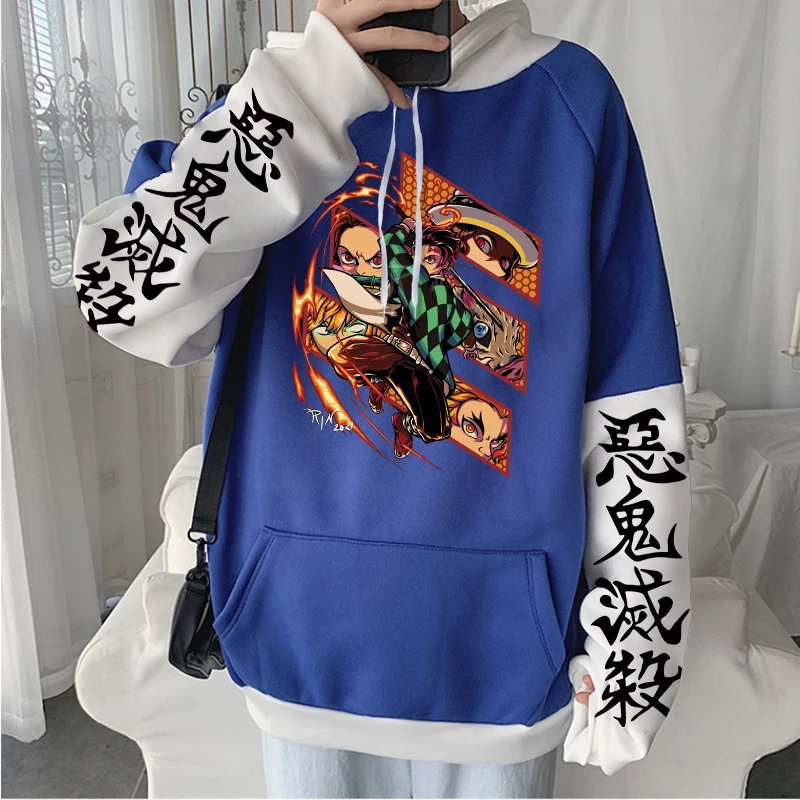 Japonia Anime pogromca demonów Kimetsu no Yaiba bluza Retro fajni przyjaciele oczy Tanjirou Kamado Plus Size męska dorywcza zimowa bluza