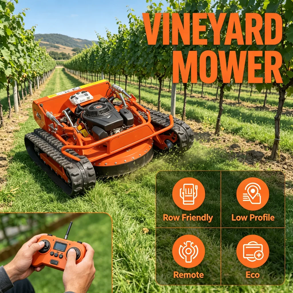 Intelligent Remote Operated Lawn Mower Durable Metal Body Customized Working Width for Farm Multiple Grass Condition Trimming