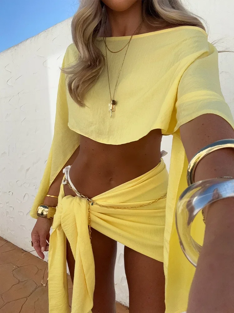 

Sexy Solid Cover Ups Bikinis Set for Women Split Swimsuit High Waist Beach Vacation Bikini 2025 New Summer Swimwear Bikinis Set
