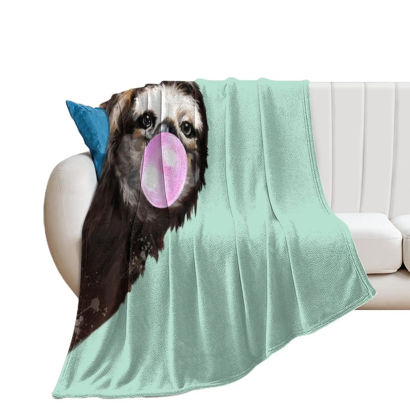 Playful Sneaky Sloth with Bubble Gum Throw Blanket Loose Decorative Sofas Blankets