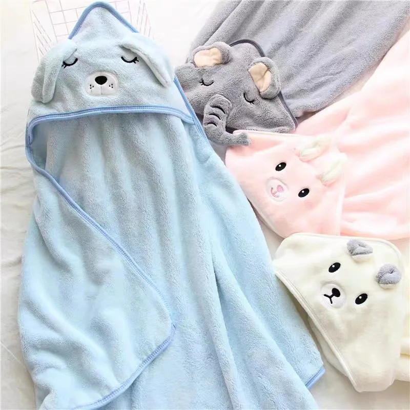 

Cute Cartoon Hooded Coral Fleece Baby Towel Newborn Swaddle Hug Quilt Bath Towel for Infants Soft Comfortable New Baby Gift