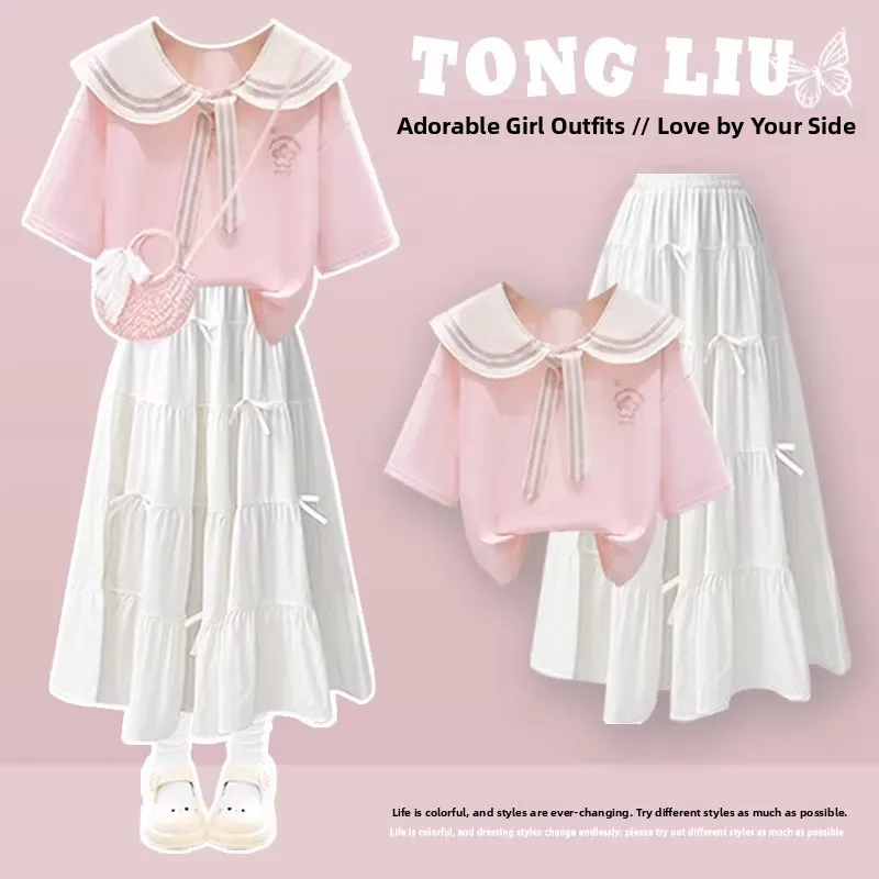 Korean Style College Girl Summer Dress Beautiful Fashionable Elegant Long Sleeve Shirt Dress Button up mid High Waist Skirt
