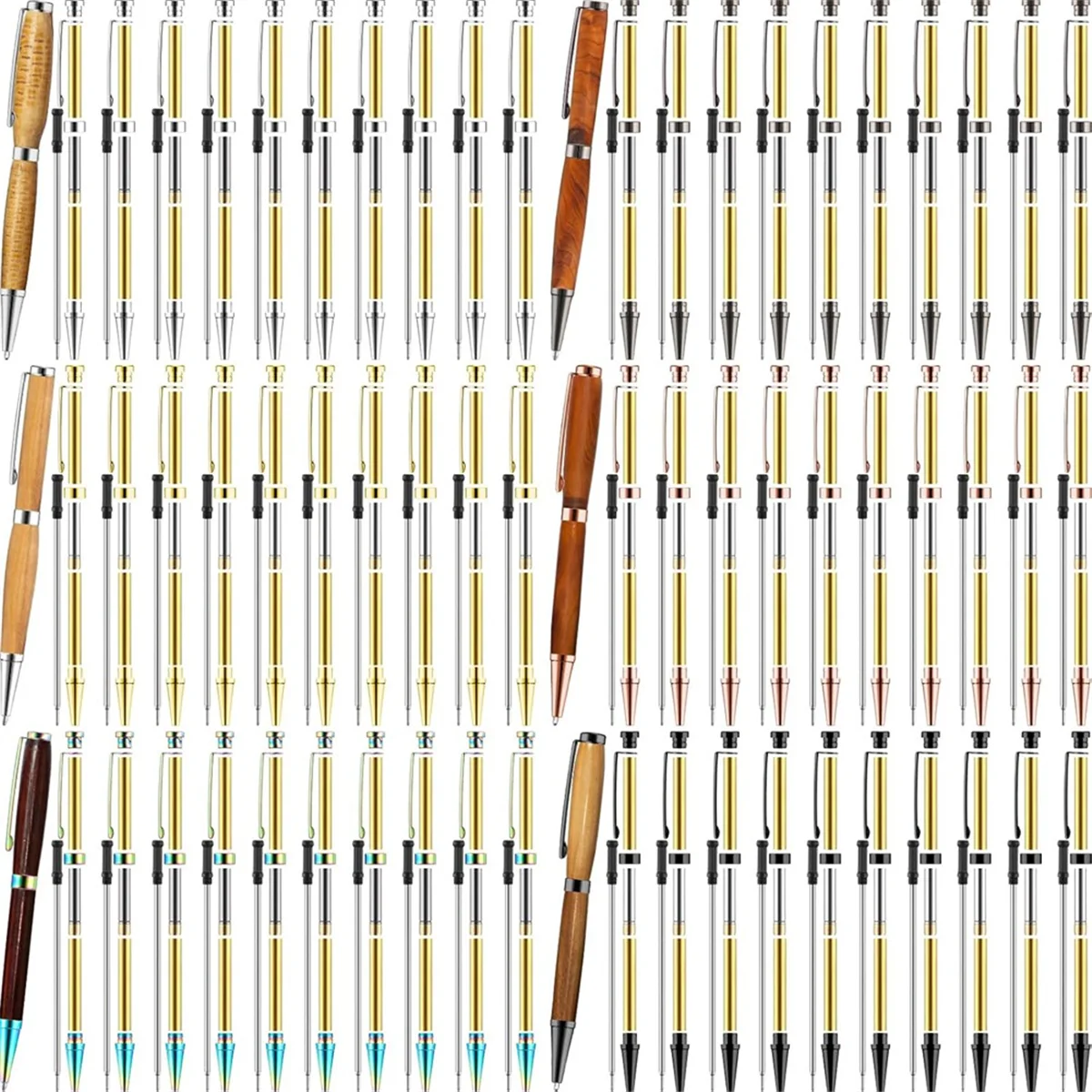 ABXK 60pcs Twist-Out Pen Kit for Woodturn 7mm Slim Pen Bulk with Refill Pack Woodturn Projects for DIY Crafts Gifts