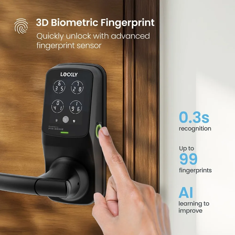 Secure Pro Smart Lock Wi-Fi, Keyless Entry Digital Keypad Door Lock, 3D Biometric Fingerprint Sensor Front Door Lock with Handl