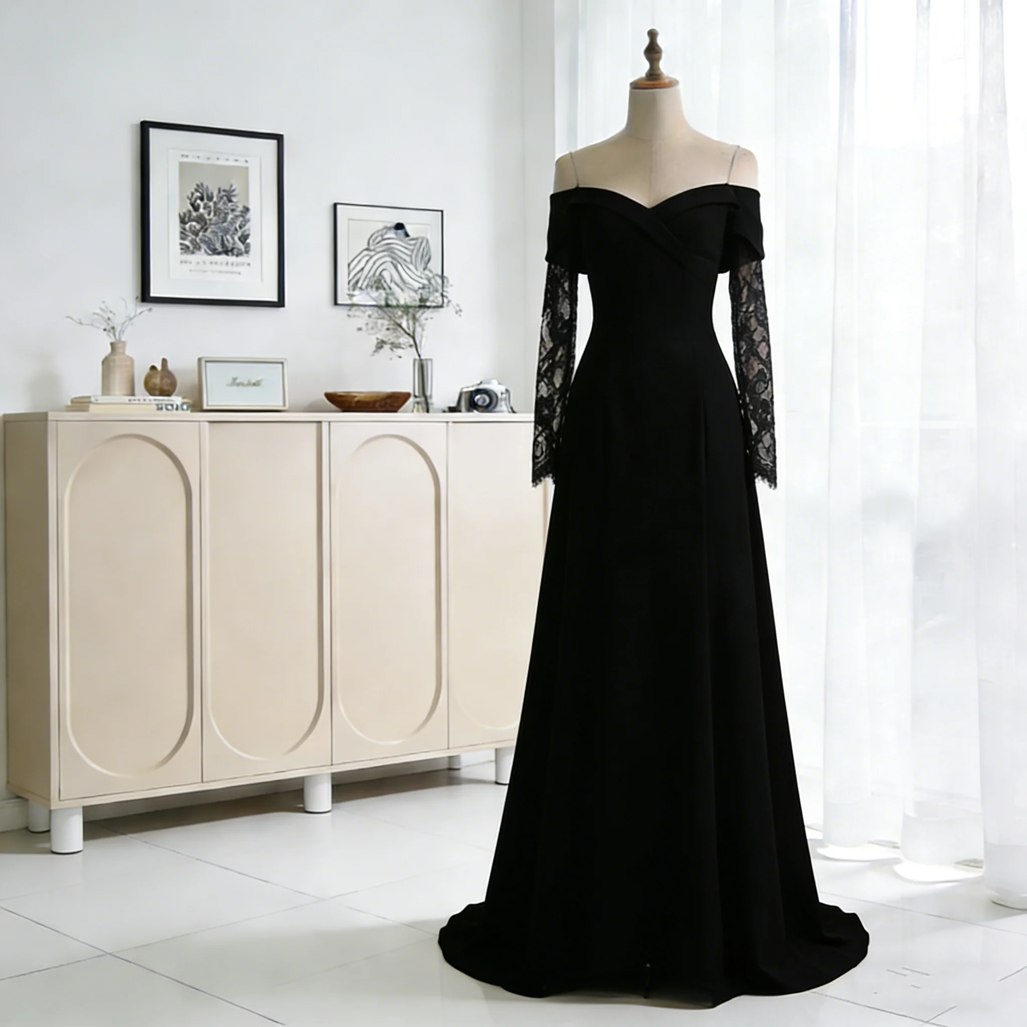

Customized Long Sleeves Black Evening Dress Fishtail Cut Glitter Party Dresses 2025 Women Robe Elegant Gowns Womens Prom