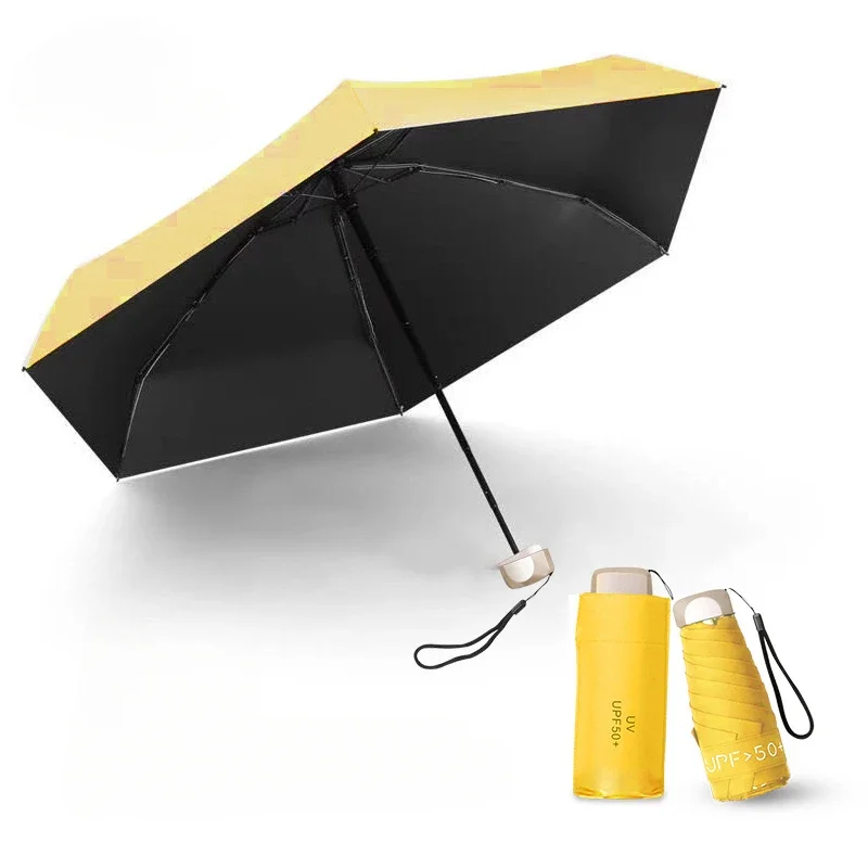 Manual Sun Umbrella for Women, Ultra Light, Mini Portable Folding Sun Sunshade, Five-folding Capsule, Sunny and Rainy Umbrellas