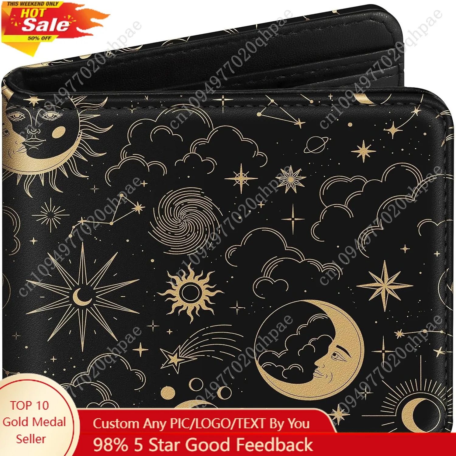

Bistup Girls Wallet Cute Leather Bifold Wallet Sun Moon for Women Teen Girls Girly Aesthetic Stars Credit Card Cash Id Holder Rf