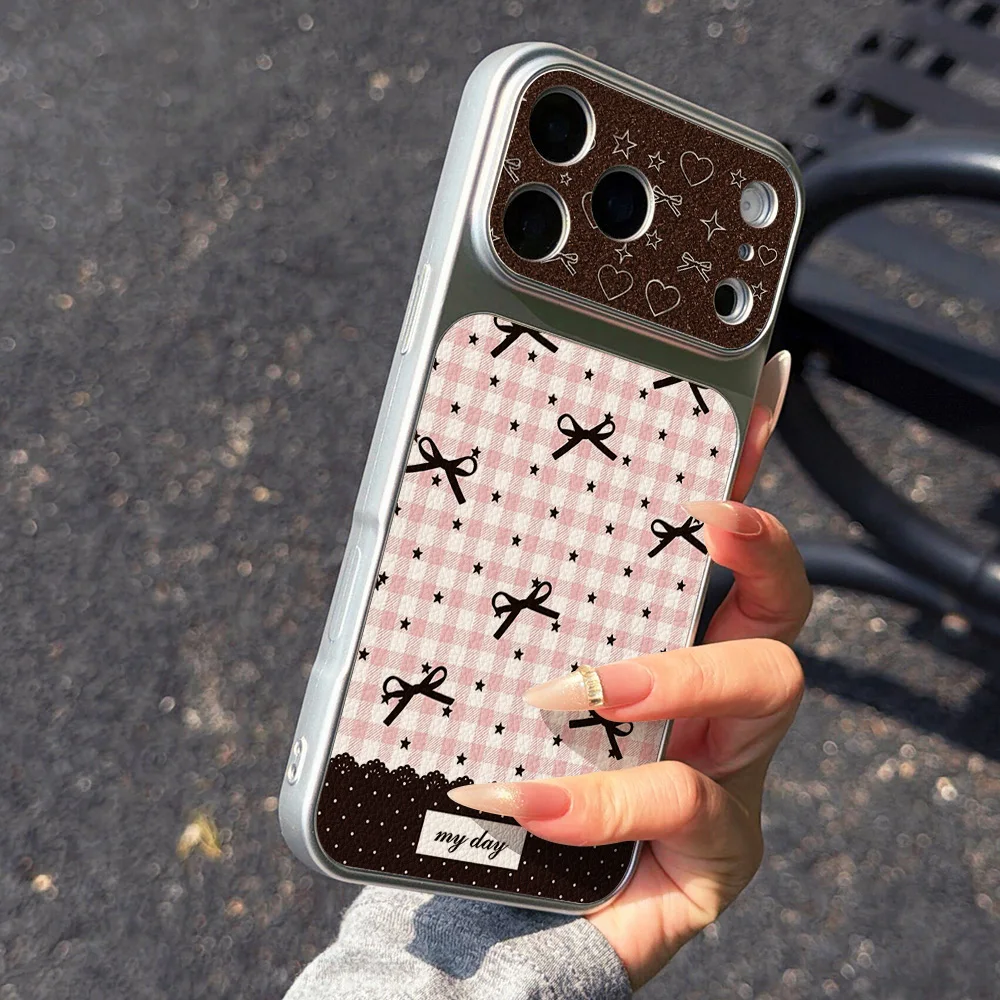 INS Retro Bowknot Leather Texture Phone Case For iPhone 17 Pro Max 16 15 14 13 Pro Max 12 11 With Lanyard Shockproof Cover - view 5