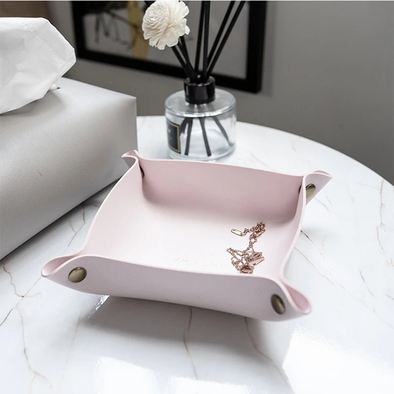 Desktop Storage Tray Leather Key Plate Home Decoration Dice Tray key Wallet Coins PU leather folding Storage Box Wholesale