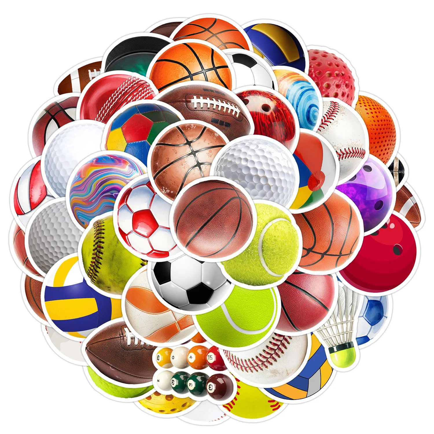 50pcs Basketball Football Tennis Sports Ball Graffiti Sticker Decorate Phone Back Card Trunk Water Cup Cute Cat Stickers Gifts