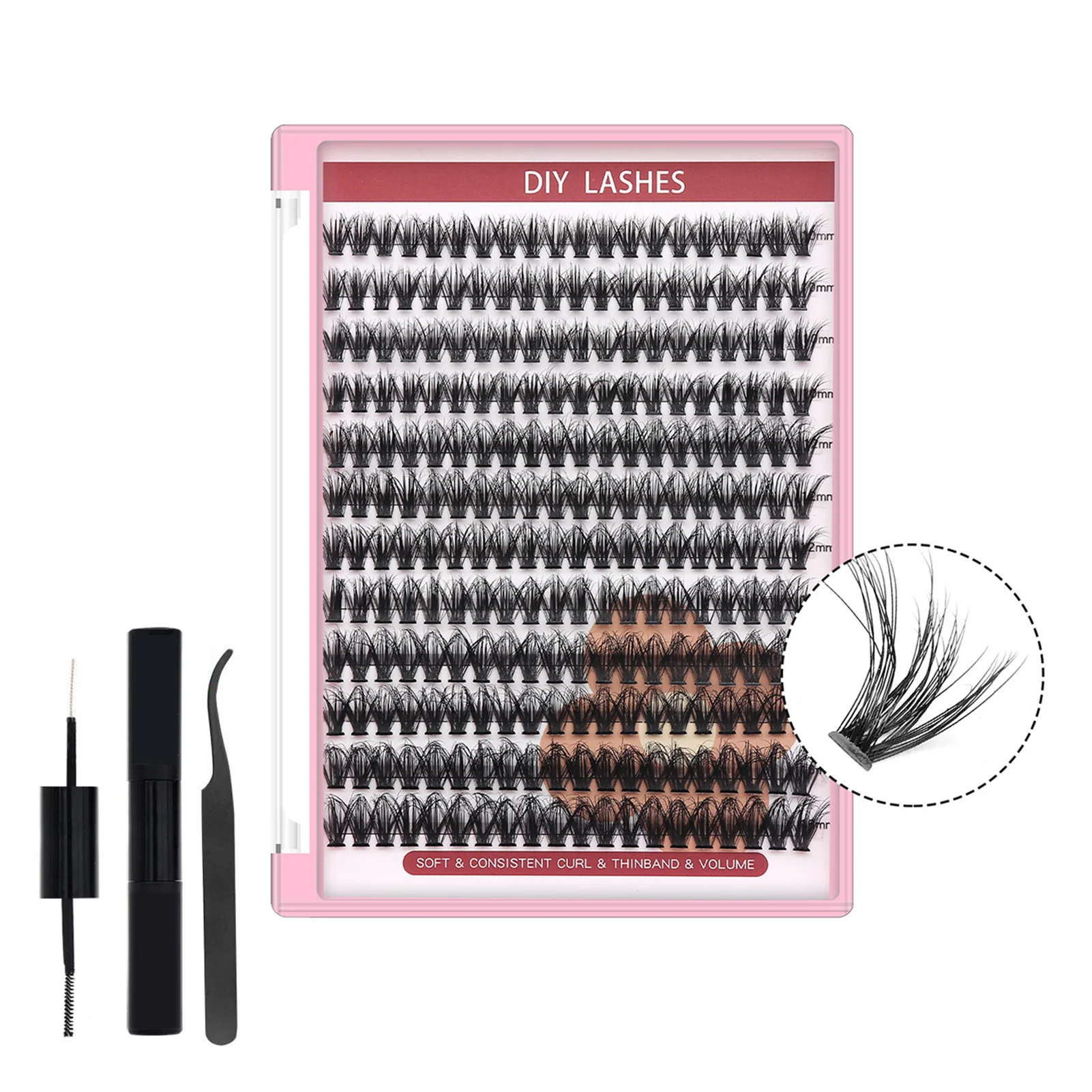 Kit de Extensões de Cílios Postiços Fluffy Volume, Conjunto de Lash DIY, Cluster 40D, Cola Bond e Seal, Cílios Longos Naturais, 10-16mm