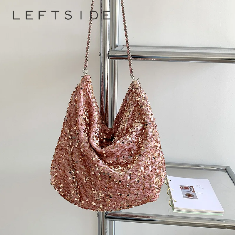 

LEFTSIDE Big Sequins Crossbody Bags for Women 2024 Designer Korean Fashion Chain Shoulder Bag Lady Handbags and Purses