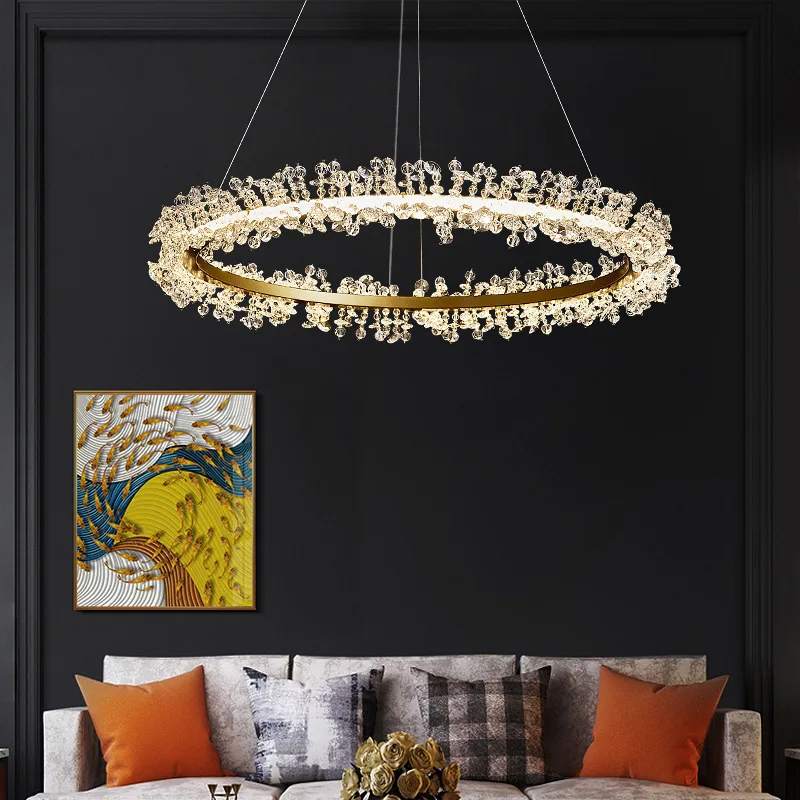 Nordic Light Luxury Crystal Living Room Pendant Postmodern Minimalist Restaurant Light Creative Bedroom Art Ring Light Fixture