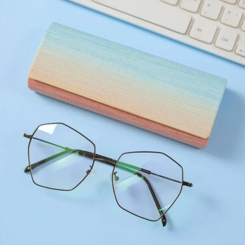 Simple PU Leather Glasses Box Metal Rainbow Spectacle Case Glasses Case Women