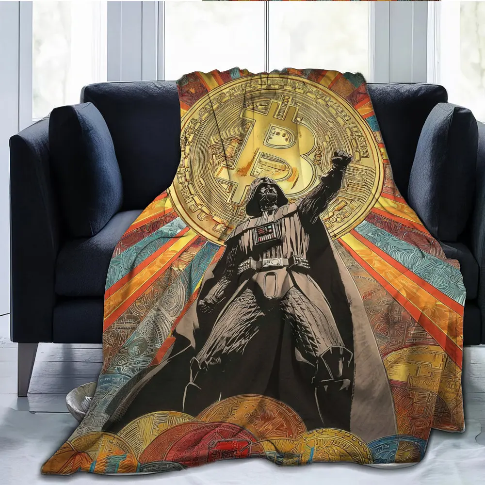 Pattern of Bitcoin cryptocurrency Flannel printed blanket suitable for all seasons suitable for living room office sofa travel