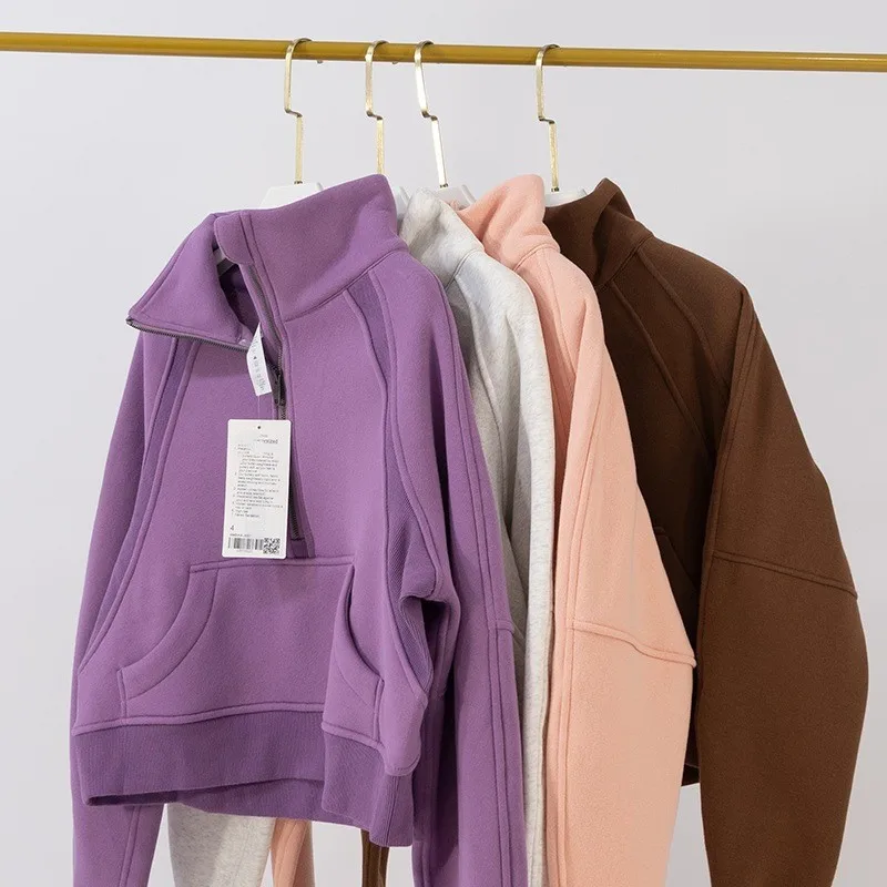 New Thickened High-Neck Sweatshirt for Women, Sports Half-Zip Loose Jacket, Long-Sleeve Running Fitness Yoga Wear