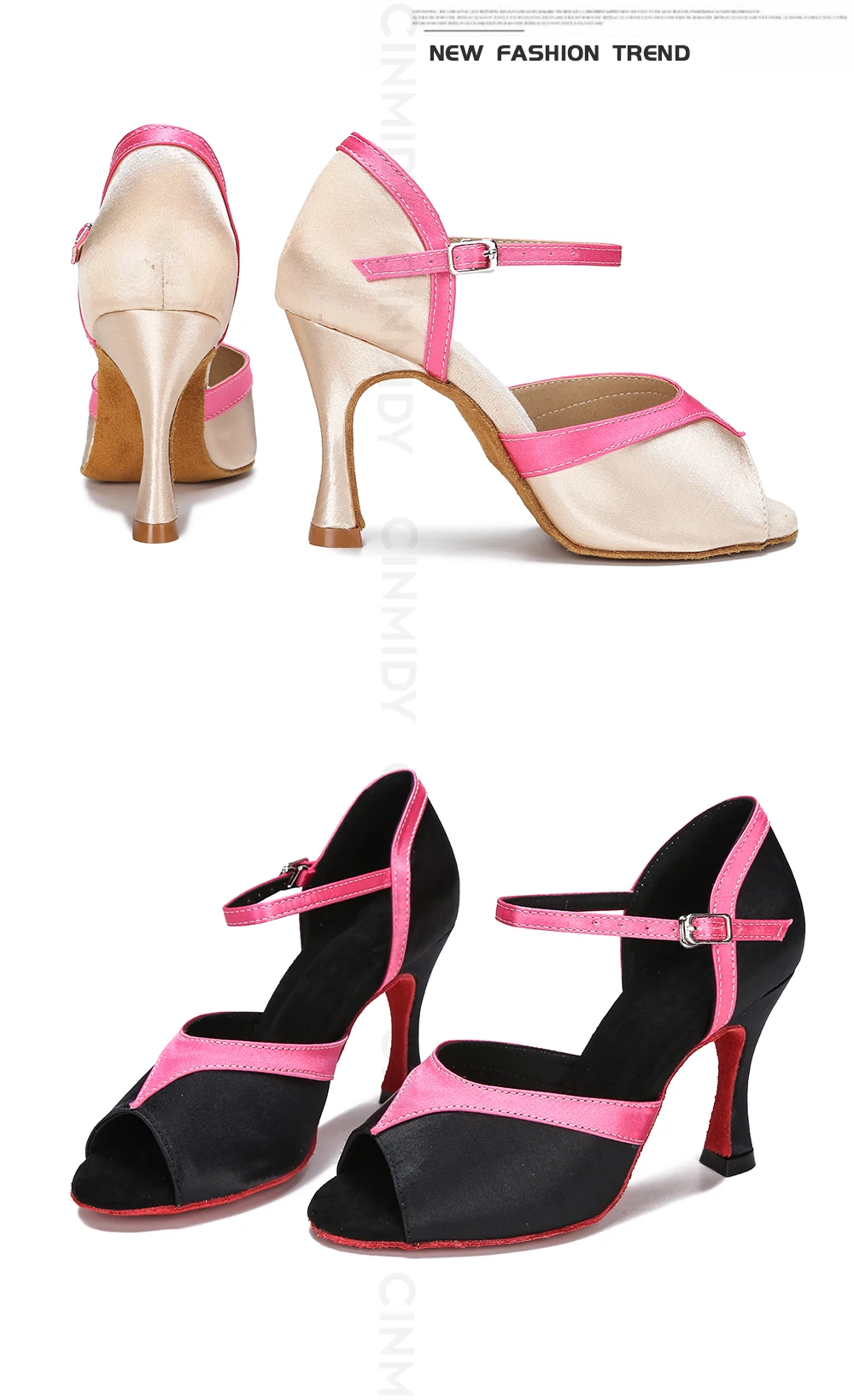 CINMIDY Seiden-Satin Tanzschuhe Damen Ballsaal Tanzschuhe Tango Salsa Latein Tanzschuh Weiche Sohle Party Schuhe Damen Tanzsandalen – Detail 3