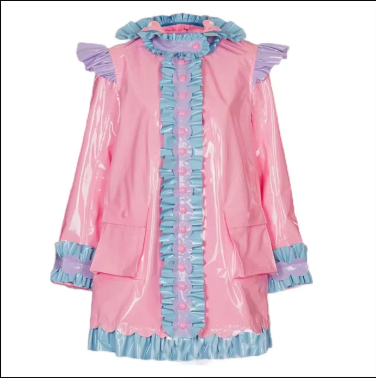 

French Sexy Adult Custom Fetishist Cross Dresser Sissy PVC Long Sleeved Shoulder Fluffy Uniform with Hat Pocket Role-playing