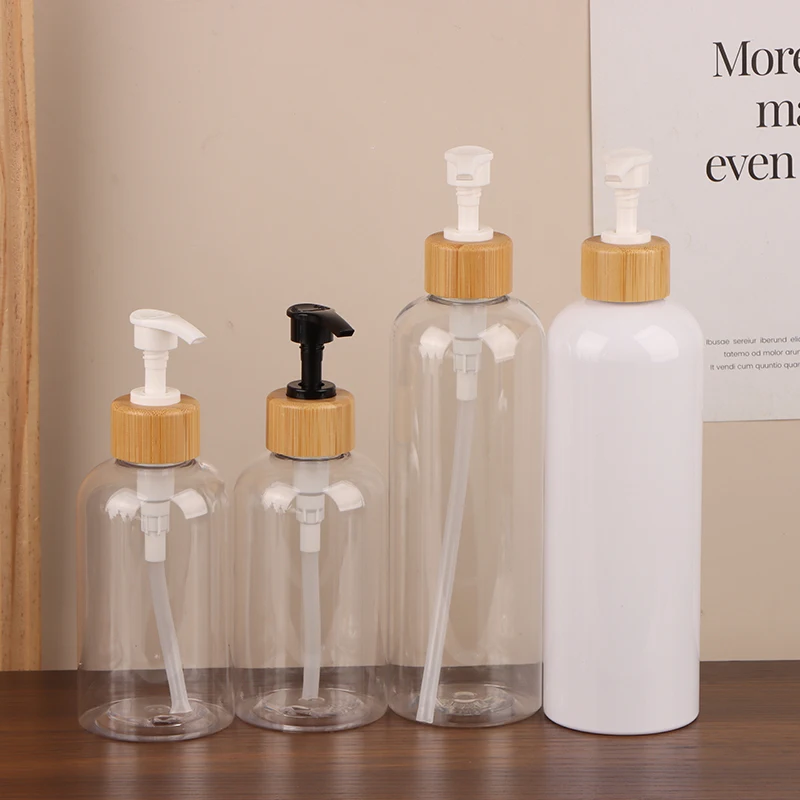 300/500ML Bambus Pumpspender Badezimmer PET Spülmittel Leere Flasche Lotion Nachfüllbare Duschgel Flüssigkeit Mattierte Behälter